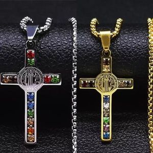 Stainless Steel Crystal Cross Pendant Necklace
